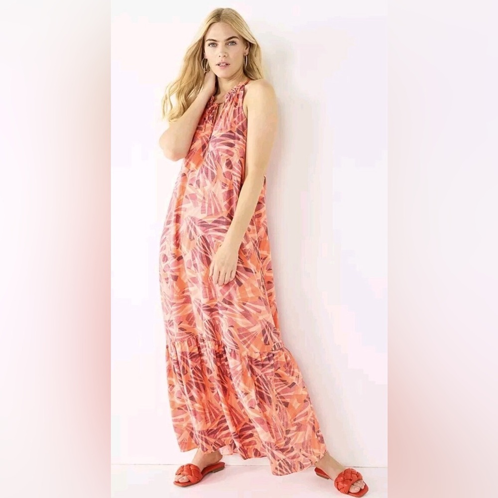 Nine West- Coral and Pink Maxi Dress Size L